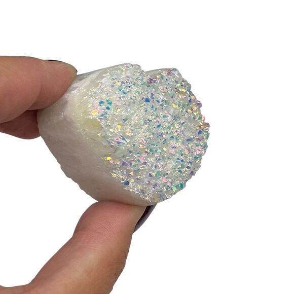 Angel Aura Quartz Crystal Heart Stone Titanium Iridescent Aurora Gift Stone - Picture 7 of 7